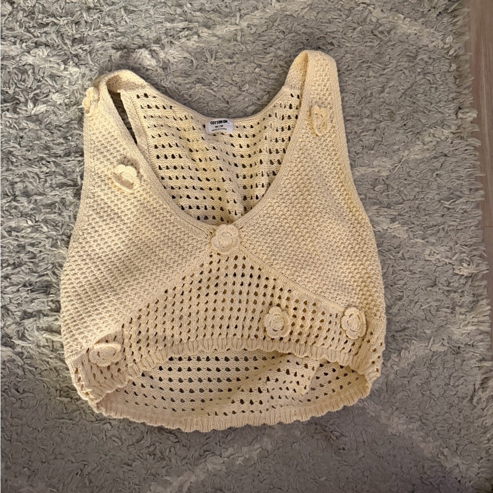 Cotton On Cream Crochet Rose-Accent Tank Top